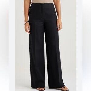 Loft  Black Women's Linen Blend Wide-Leg Pants